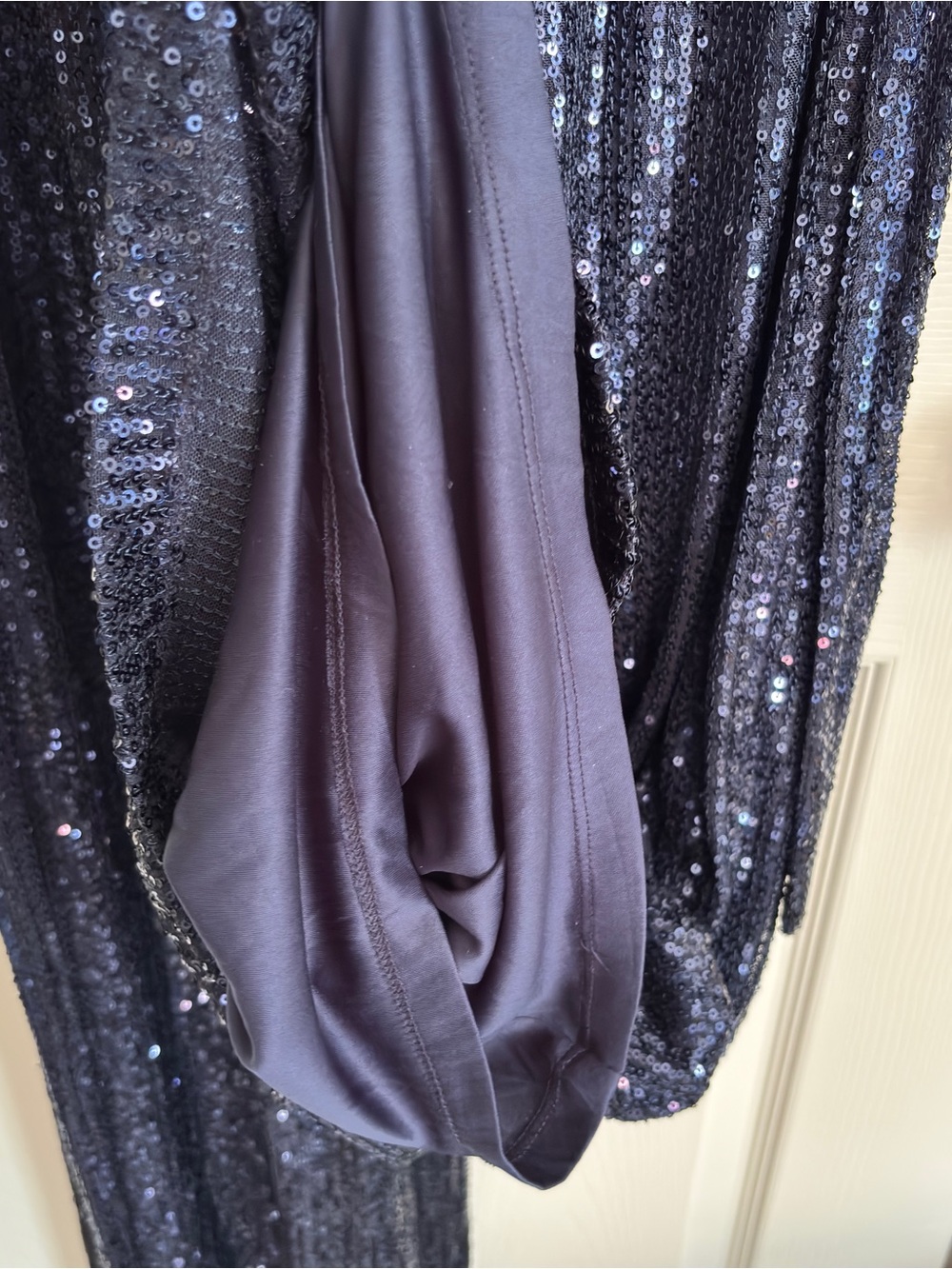 Skies Are Blue Sequin Jumpsuit Navy Women’s M Tie Waist Wide Leg Dressy Holiday - Picture 9 of 15